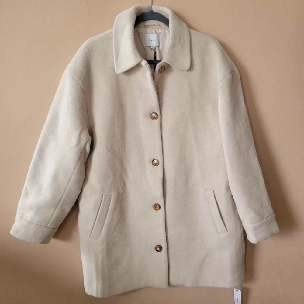Reformation Irene Cream Wool Coat Size L NWT Classic Minimalist - Picture 2 of 14